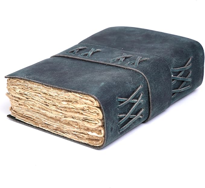 Leather Bound Vintage Journal for Women & Men – Book of Shadows – Lock Closure – 200 Pages of Antique Deckle Edges Handmade Paper (Pine Green, 8 x 6 inches)
