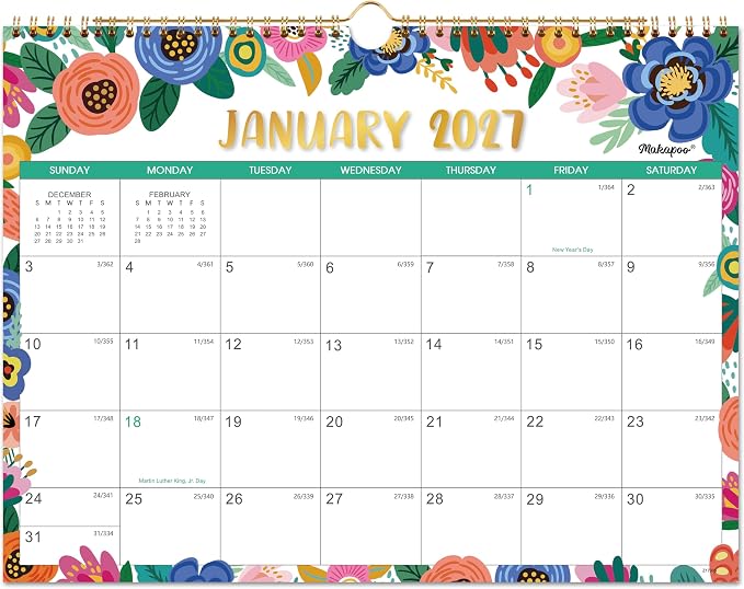 2027 Calendar - Wall Calendar 2027, 14.8'' x 11.5'', Jan. 2027 - Dec. 2027, Large Blocks, 2027 Wall Calendars with Julian Dates, Thick Paper