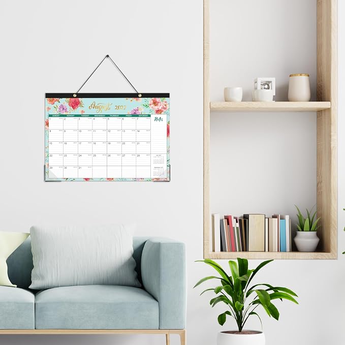 Desk Calendar 2026-2027 - 18 Monthly Desk/Wall Calendar, Jul. 2026 - Dec. 2027, 17" x 12", Thick Paper with Corner Protectors, Large Ruled Blocks - Floral