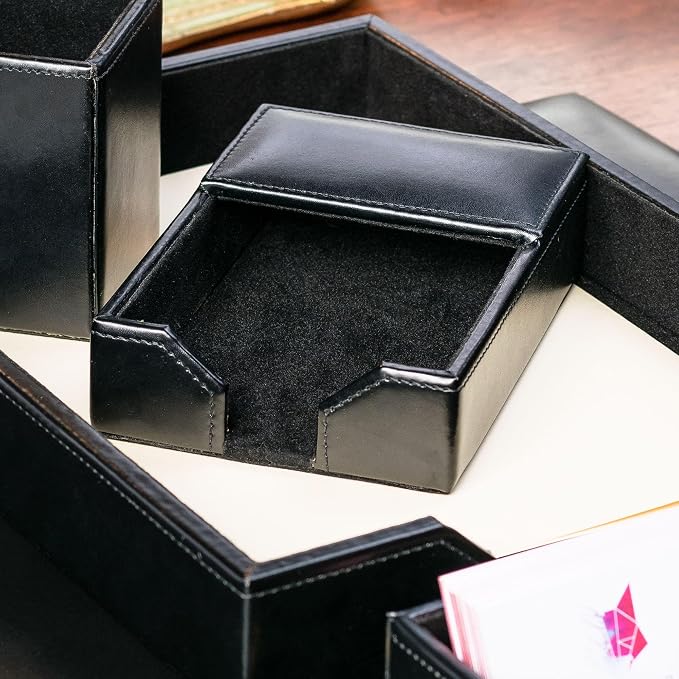 Dacasso Black Bonded Leather 4" x 6" Memo/Note Holder for Desktop or Boardroom - Executive Decor & Office Organization Essential