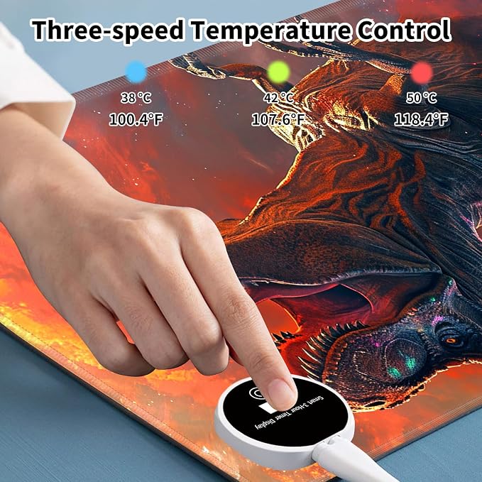Warm Desk Pad,Heated Desk Pad,Office Mat,3 Heating Levels & 3 Hours Auto Shut-Off,31.5"*13" Gaming Mouse Laptop Keyboard Leather Desk Mat,Dinosaur Glitter Sunset