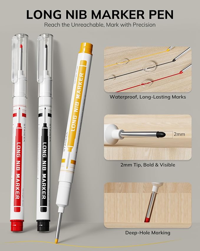 STAGEEK 2.8mm Carpenter Pencils with Sharpener, 3-Pack, Storage Case | 39 Refills, Deep Hole Long Nib Marker, Waterproof Heavy Duty Woodworking Tools for Architect Construction Electricians