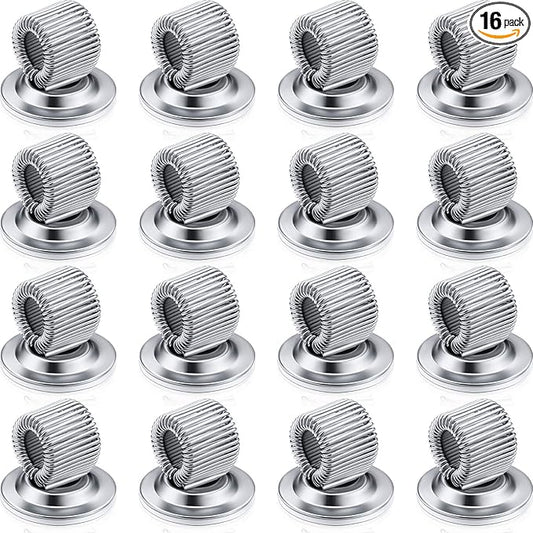 Outus 16 Pcs Silver Pen Holder Clips Manganese Steel Pen Holder Self Adhesive Pencil Organizer with Adjustable Spring Loop for Refrigerator Whiteboard Erase Board and Bulletin Board Map