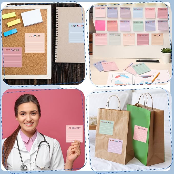 Yinder 24 Pcs Inspirational Sticky Notes, Back to School Supplies, Cute Motivational Sticky Notes Pad Employee Appreciation Gifts Bulk for Teacher Coworker Office 3 x 3'' (Motivational,Aesthetics)