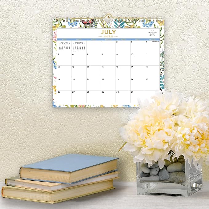 Blue Sky 2026-2027 Monthly Academic Wall Calendar, 11"x8.75", Flutter | July 2026 - June 2027, Durable Twin Wire Binding, For Office And Classroom, Academic Year, Day Designer