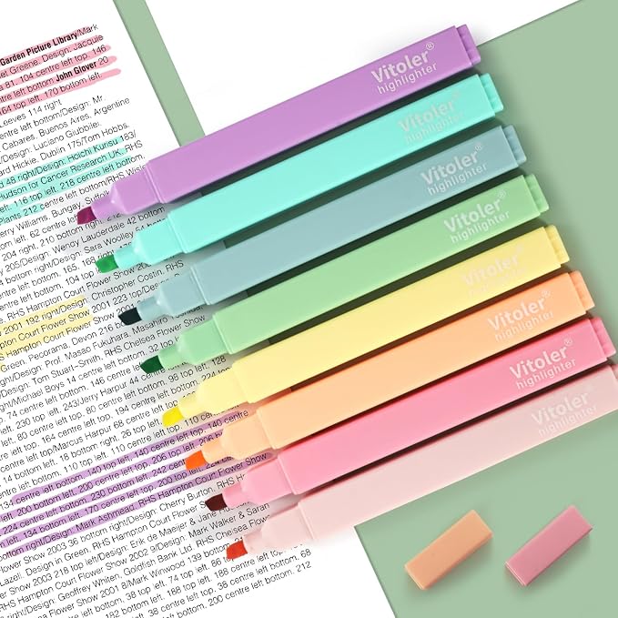 Piochoo Aesthetic Highlighters,12pcs Chisel Tip Highlighter, Pastel Candy Colors, Cute Assorted Colors Highlighter, Bible Highlighters and Pens No Bleed for Bible Pages