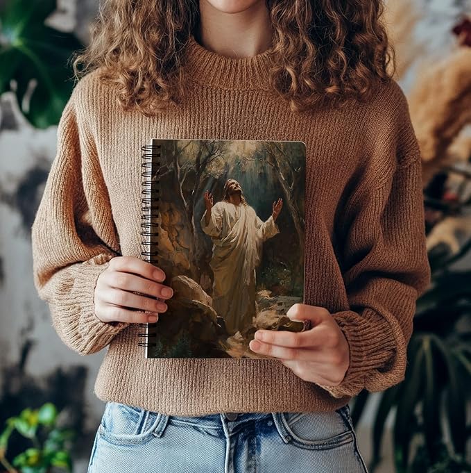bitCNY Jesus in Prayer Notebook – Powerful Christian Art Journal with Divine Light, 8.3x5.5 Inches Faith Notebook for Men and Women 412