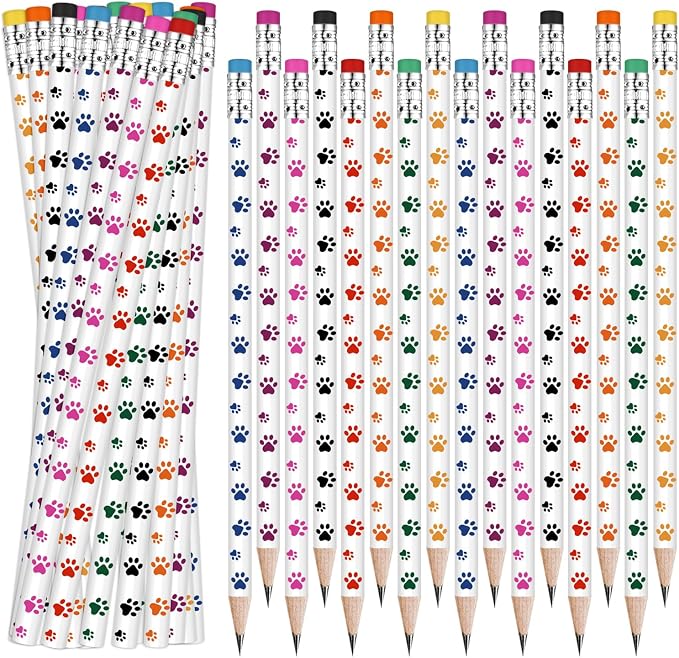 Weecent 100 Pcs Paw Print Pencils Paw Kids Patrol Pencils Wooden Writing Novelty with Erasers Doggy Party Favors Prizes School Supplies for Kids, 8 Colors