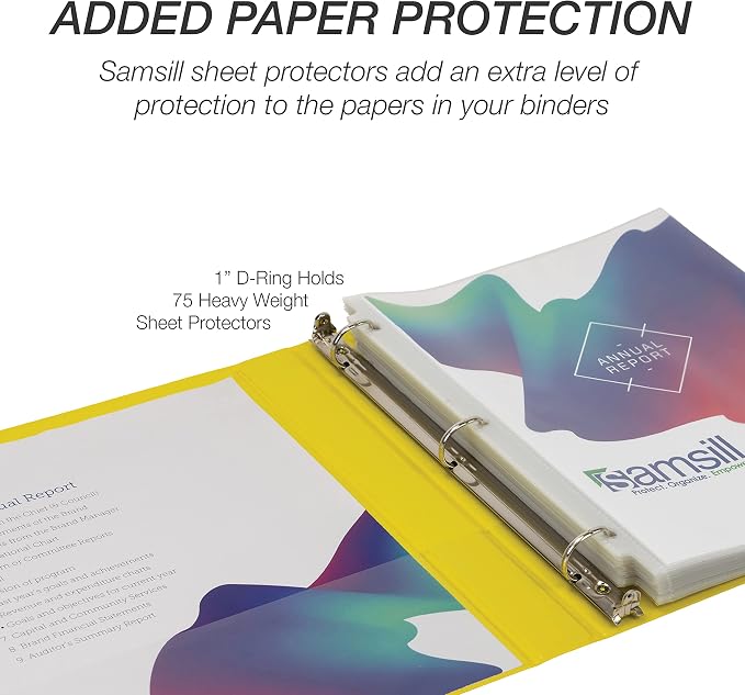 Samsill Durable 1 inch 3 Ring Binder, D Ring Binder, 100% Recycled Chipboard, Yellow