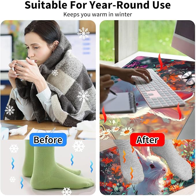 Heated Desk Pad Mouse Pad,Heated Desk Mat,with 3 Heating Levels & 3 Hours Auto Shut-Off,Leather 23.6"*14.2" Gaming Mouse Laptop Mat,Foot Warmer,Cute Rabbit Floral