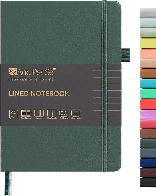 &And Per Se Lined Journal Notebook, 160 Pages, A5 5.7 x 8 inches College Ruled Thick Paper Notebook Journals for Writing, Hardcover Notebooks for Women Men Office School (1 Pack, Green)