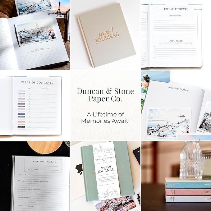 DUNCAN & STONE PAPER CO. Travel Journals - Elegant Journaling Notebook To Record All Your Travel Adventures Up To 15 Trips (Rose,110 Page)