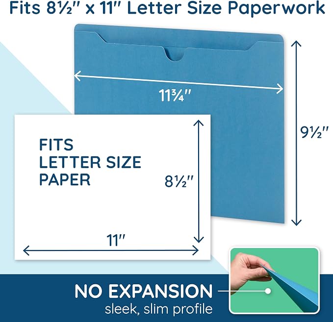 Blue Summit Supplies 100 Blue File Jackets, Reinforced Straight Cut Tab, Designed for Use in Standard Hanging Files, Letter Size, 100 Pack