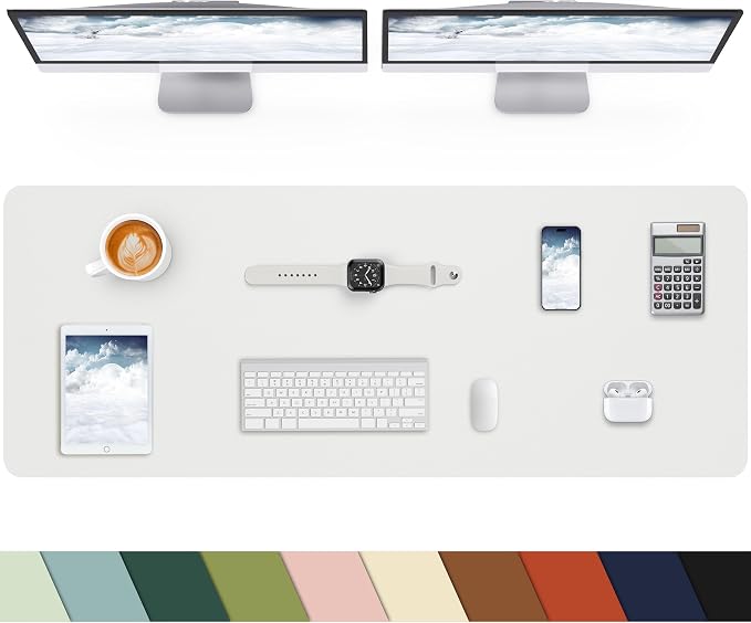Leather Desk Pad Protector, Large Desk Mat, Mouse Pad, Non-Slip PU Leather Desk Blotter,Desk Cover mat,Desk mat for Keyboard and Mouse,Mat for Office&Home (White, 48" x 17")