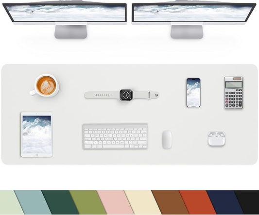 Leather Desk Pad Protector, Large Desk Mat, Mouse Pad, Non-Slip PU Leather Desk Blotter,Desk Cover mat,Desk mat for Keyboard and Mouse,Mat for Office&Home (White, 48" x 17")