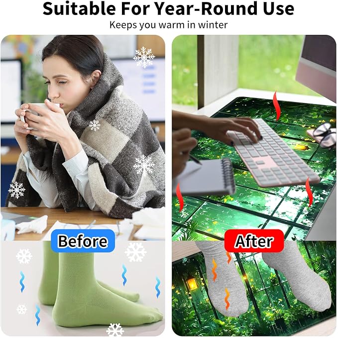 Warm Desk Pad,Heated Desk Pad,Office Mat,3 Heating Levels & 3 Hours Auto Shut-Off,31.5"*13" Gaming Mouse Laptop Keyboard Leather Desk Mat,Green Forest Window
