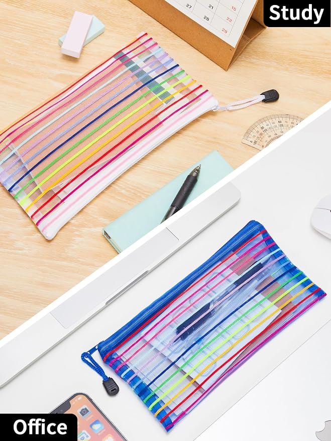 JARLINK Zipper Mesh Pouch, 40 Pcs multi-use Pencil Pouches in 10 Colors | Multipurpose Pencil Pouch Bulk for School, Office Supplies, Cosmetics, Makeup&Travel Accessories, Mixed Color