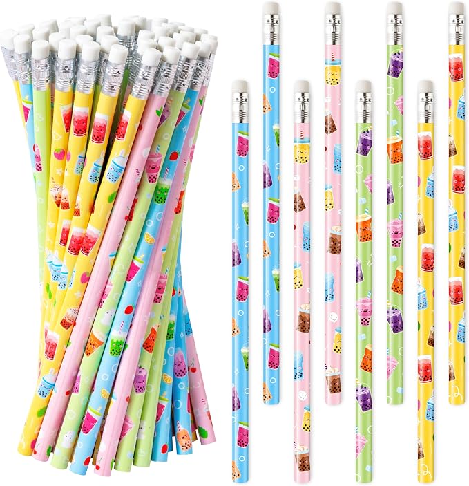 Xqumoi 60Pcs Bubble Tea Pencils with Eraser - Boba Milk Tea #2 HB Pencils, School Classroom Student Rewards Office Supply Holiday Gift Goodie Bag Fillers Stuffers Birthday Party Favors