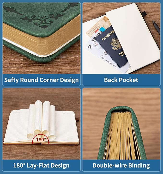 Lined Journal Notebook for Women Men, A5 Hardcover Leather Journals for Writing, 200 Pages Thick Paper, Daily Journal Notebook for Work, School, Note Taking, Business, Travel, College Ruled