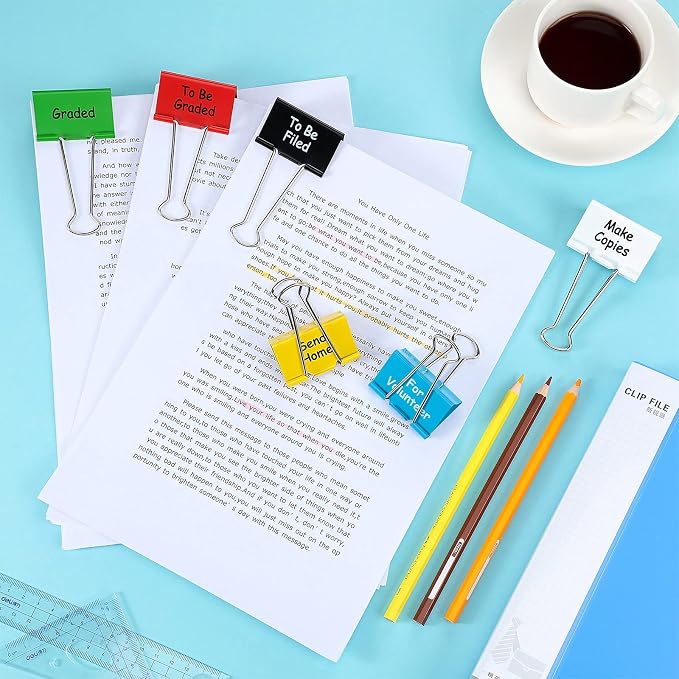 Tenare 6 Pack 2 Inch Teacher Binder Clips, Classroom Paper Organizer | Includes To Be Graded, Make Copies, Graded, Send Home, For Volunteer and To Be Filed for Classroom Management Paper Sorting