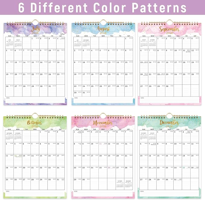Calendar 2026-2027 - Wall Calendar 2026-2027, 8.5" x 11", Jul 2026 - Dec 2027, 18 Months Calendar Wall with Hanging Hook, Holidays and Julian Dates - Colorful Waterink