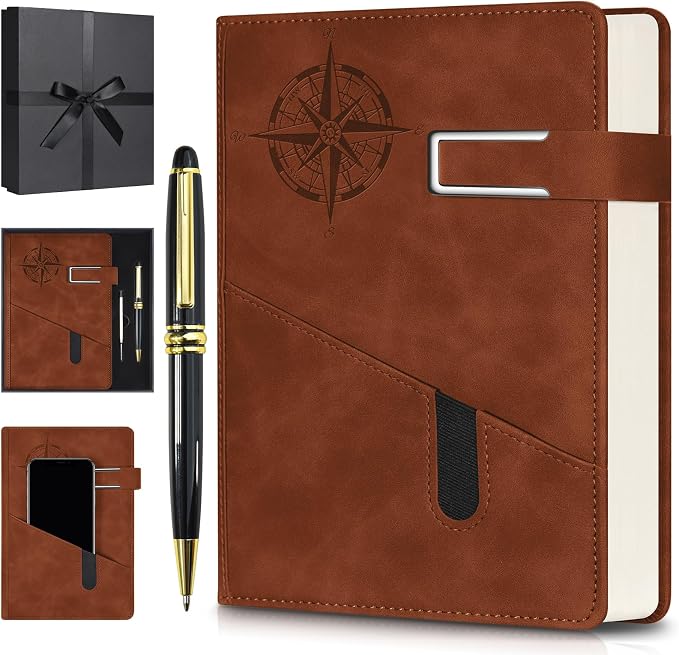 Lined Notebook Journal for Men Women, College Ruled Notebook, Hardcover Leather Journal with Pen & Gift Box, 256 Pages Thick Daily Diary, Professional Notebooks for Work, Travel, Executive, Writing,A5