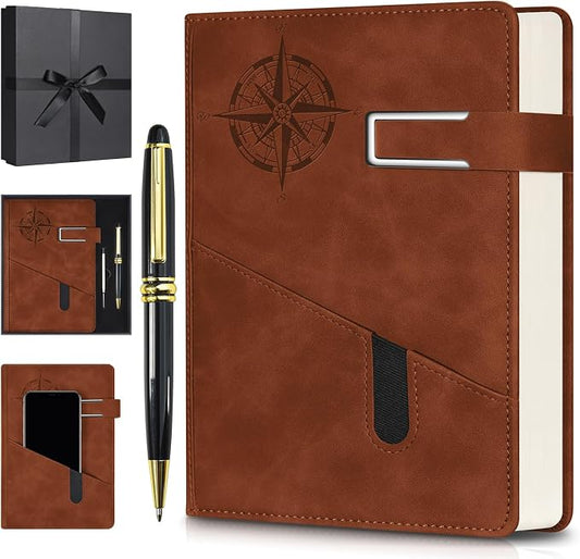 Lined Notebook Journal for Men Women, College Ruled Notebook, Hardcover Leather Journal with Pen & Gift Box, 256 Pages Thick Daily Diary, Professional Notebooks for Work, Travel, Executive, Writing,A5