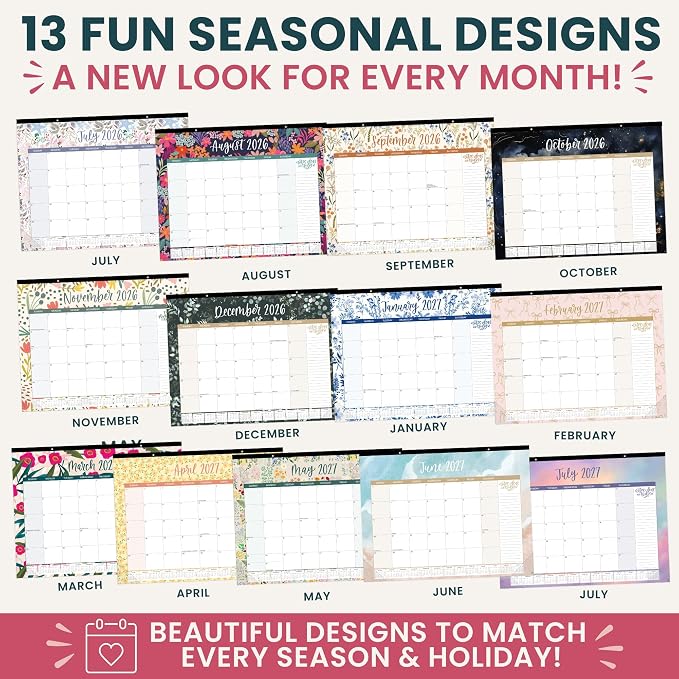 bloom daily planners Desk Calendar 2026-2027 - Academic Year Large Wall Calendar (July 2026 - July 2027) - 21” x 16” Desktop & Hanging Monthly Planner with Stickers for Home or Office - Seasonal