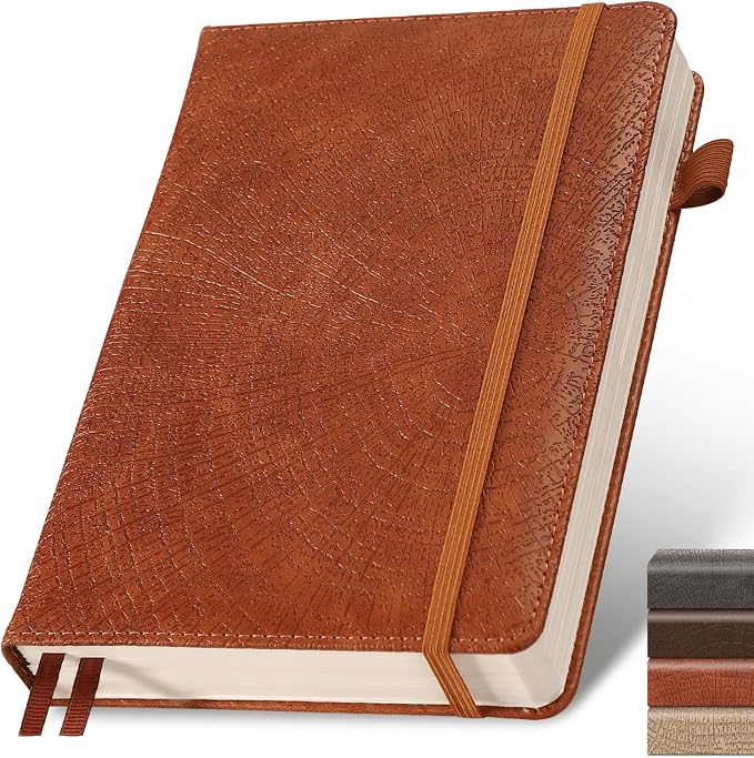 Lined Journal Notebook,256 Pages,A5 Size (5.7'' x 8.3''),Vintage Tree Growth Rings Leather Hardcover Journal,100 GSM Thick Paper,for Daily,Work,School,Note Taking(Light Brown)