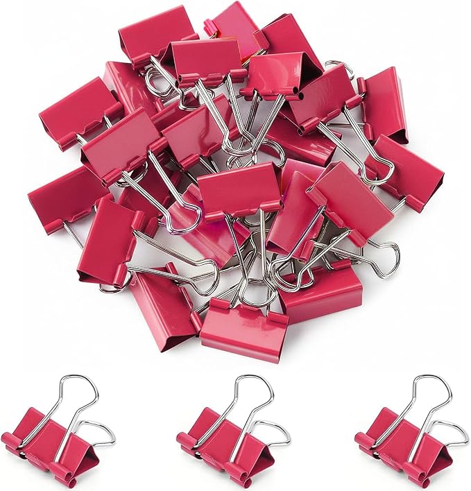 30 Pack Medium Red Binder Clips 1-1/4 Inch (32 mm), Colored Middle Size Paper Clamps, Large Big Paper Clips for Office Home School Business 1.25"