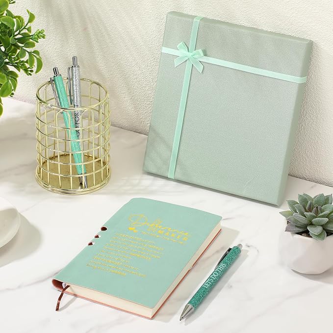 Thenshop 5 Pcs Difference Maker Gifts Journal with Pen Leather Notebook 3 Ballpoint Pens Box Thank You Gift for Nurse Boss Employee Coworker Teacher Volunteer Social Worker Assistant(Green)