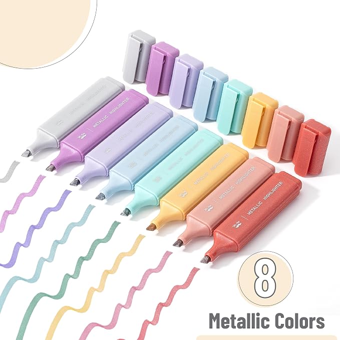 Mr. Pen- Glitter Highlighters, 8 Pack, Metallic Colors | Chisel Tip Highlighter Markers with Shimmer Finish, Smooth Writing Ink for Journaling, Note-Taking, Planning, School