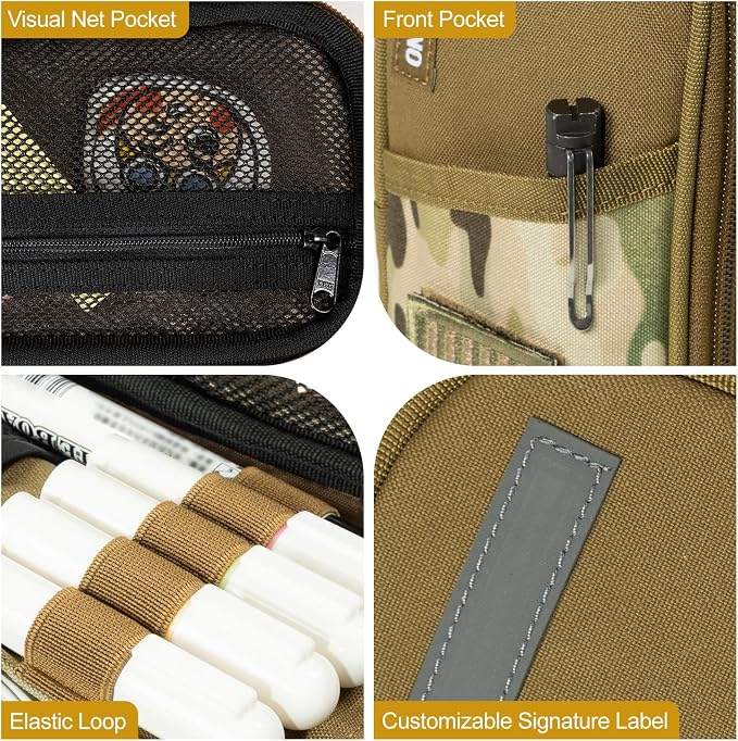 ONETIGRIS Pencil Pouch for Boys, Zipper Multi-Slot Large Capacity | Pencil Case, School Office Supplies Stationery, Pencil Bag Organizer with Pens Sleeve Holder
