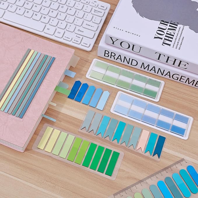 BAYTORY 1800Pcs Transparent Sticky Tabs, 2Pcs Double Marker Pens | See Through Clear Label Stickers, Self-Adhesive Translucent Index Tabs, Sticky Notes for Bible Accessories (Gradient Colors)