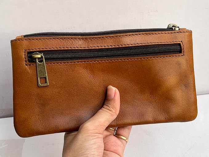 Vintage Leather Pencil Case Pouch, Pen Pouch for Work & University, for Men,Women/Leather Pencil Cases for Adults Perfect for Office/Tool Pouch Zipper Bag, Small Tool Bag (Light Tan)