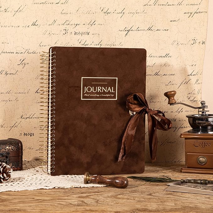 Flying Eagle Spiral Notebook, Velvet Hardcover, 8.5 x 11 in,Brown | 300 Lined pages, Vintage Journal for Women & Men, Comes with Premium Gift Box for Writing