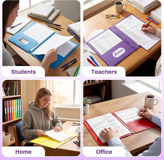 SUNEE 2 Pocket Folders with Prongs (25 Pack, Purple), Paper Folders with 2 Pockets and 3 Prongs Fit Letter Size Paper, Folders with Prongs for School Office Home Business
