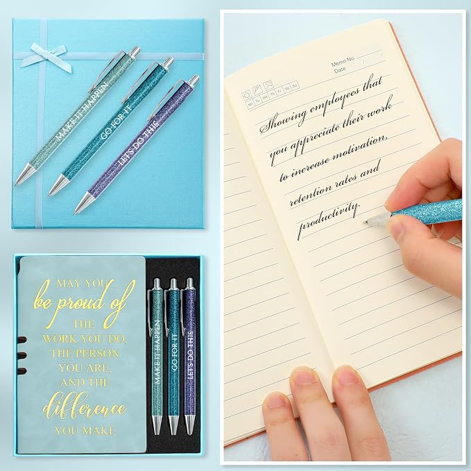 Resurhang 5 Pcs Employee Appreciation Gift Leather Journal Notebook 3 Ballpoint Pens with Box Back to School Thank You Gift for Nurse Volunteer Teacher Secretary Coworker Women(Blue)