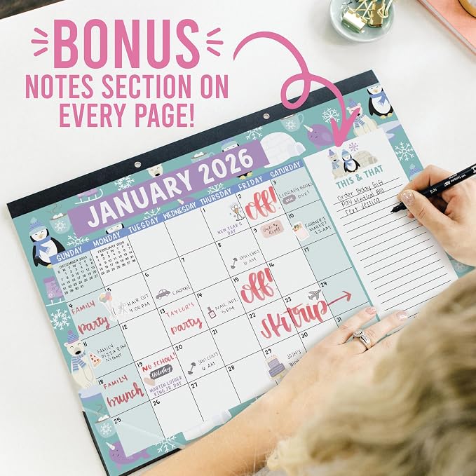 Hadley Designs Large Teacher Desk Calendar 2026-2027 - Desktop Calendar 2026, 18-Month Academic Desk Calendars for School, Home & Office, Cute Classroom Must Haves, Back to School Teacher Gifts