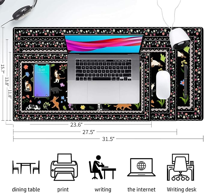 Cute Cats Large Mouse Pad, Desk Matt for Desktop, PU Leather Waterproof Desk Pad, Computer PC Laptop Protector Gaming Mouse Pads for Cat Lover Gifts (27.5" x 13.8")