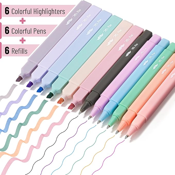 Mr. Pen- Aesthetic Highlighter and Gel Pen Set with Case, 12 Pack | Bible Highlighters & Cute Pens Refills With Soft Ink & Tip, No Bleed for Bible Study, Journaling, Planner, Notes