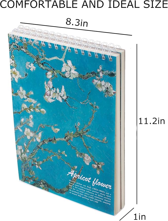 Van Gogh Aesthetic Art Mixed Media Sketchbook,98lb/160gsm Acid Free Thick Paper Sketching,Larger Blank Spiral Bound Notebook,Sketch Pad Book for Kids Student and Adult (Almond Blossoms)