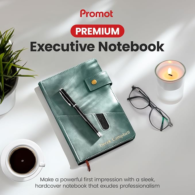 Promot Personalized Notebook - A5 Lined Leather PU Journal (Sky Blue) | Premium Leather-Look Cover, Smooth Lined Writing Pages, Durable Everyday Design, Elegant Professional Appearance