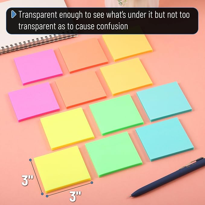 Mr. Pen- Transparent Glitter Sticky Notes, 3”x3”, 20 Pads, 1000 Sheets | Glitter Transparent Note Pads Bulk, Self-Stick Bible Journaling Sticky Note for Women, Stocky Notes for Bible Journaling