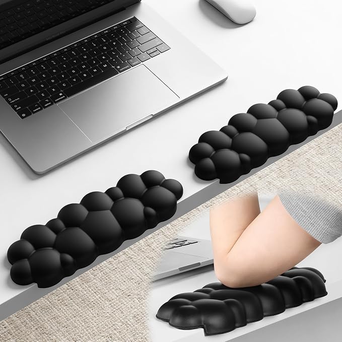 Laborio Elbow Pad for Desk, 2-Pack Cloud Elbow Rest(Black), Edge Arm Rest | L-Shaped, Leather Surface, Memory Foam, Waterproof, Non-Slip Wrist Support Wrist Rest