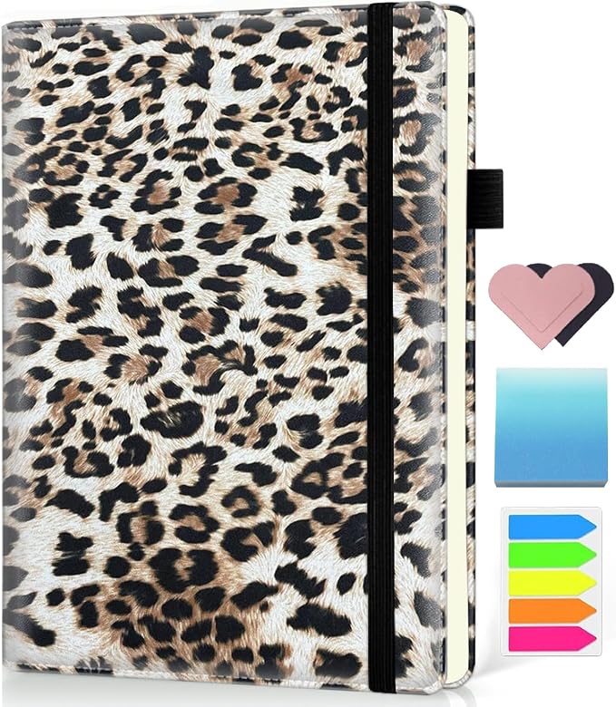 Hardcover Executive Notebooks, A5 PU Leather Lined Journal Notebook, 200 Pages Thick Paper Subject Notebooks for School,Work,Home Writing Business Notebook, Diary Book ，Leopard Cheetah Print