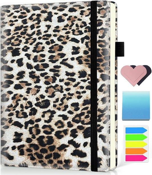 Hardcover Executive Notebooks, A5 PU Leather Lined Journal Notebook, 200 Pages Thick Paper Subject Notebooks for School,Work,Home Writing Business Notebook, Diary Book ，Leopard Cheetah Print