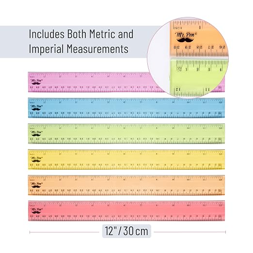 Mr. Pen- Plastic Ruler Set, 6 Pack, 12 Inch, Pastel Colors | Easy-to-Read Markings, Scratch-Resistant Design, Durable Transparent Rulers for Crafting Office & School, School Supplies