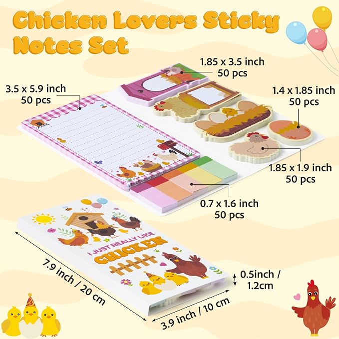 B1ykin Sticky Notes Set - 550 Sheets Memo Writing Pad Chicken Design | Self-Stick Notes Pages, Teacher Appreciation Gift, School Office Supplies, I Just Really Like Chicken Design