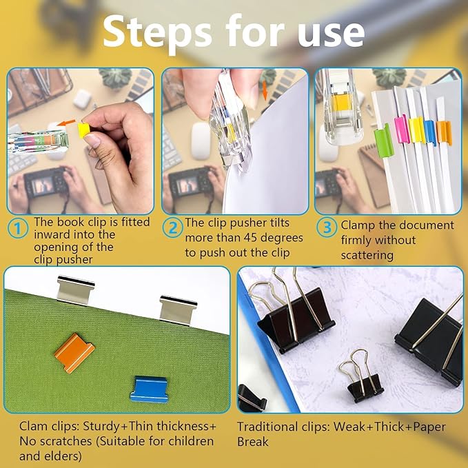 Office Supplies - 100pcs Reusable Metal Paper Clips, Portable Dispenser (50 Colorful + 50 Silver), 2 Small Storage Bins